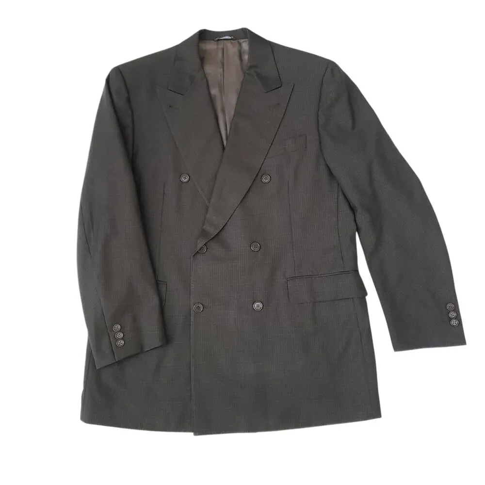 Canali Brown Wool Check Double Breasted Blazer Jacket Sport Coat Peak Lapel 52R